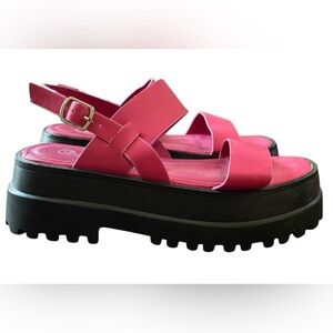 nasty gal faux leather chunky cleated sole sandals in magenta pink